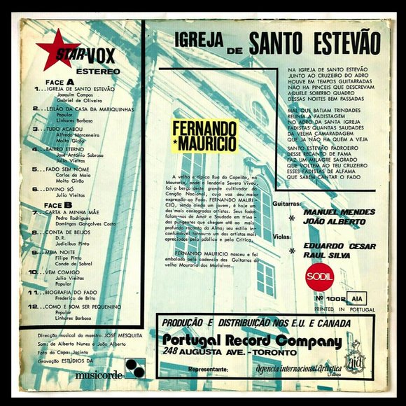 FERNANDO MAURICIO ~ Canta Igreja De Santo Estevao ~ FADO Record Album CANADA Ed. - Picture 2 of 6